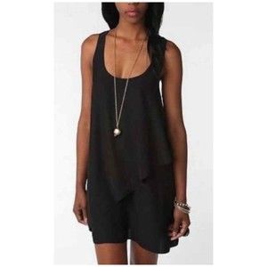 SILENCE + NOISE Round Neck Sleeveless Black Asymmetrical Ruffle Mini Dress